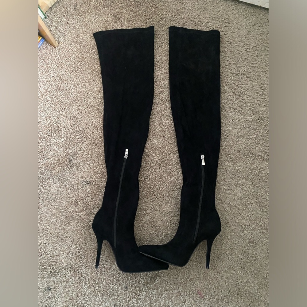 Faux Suede Thigh High Stiletto Heeled Boots Sz 6 Women Dolls Kill